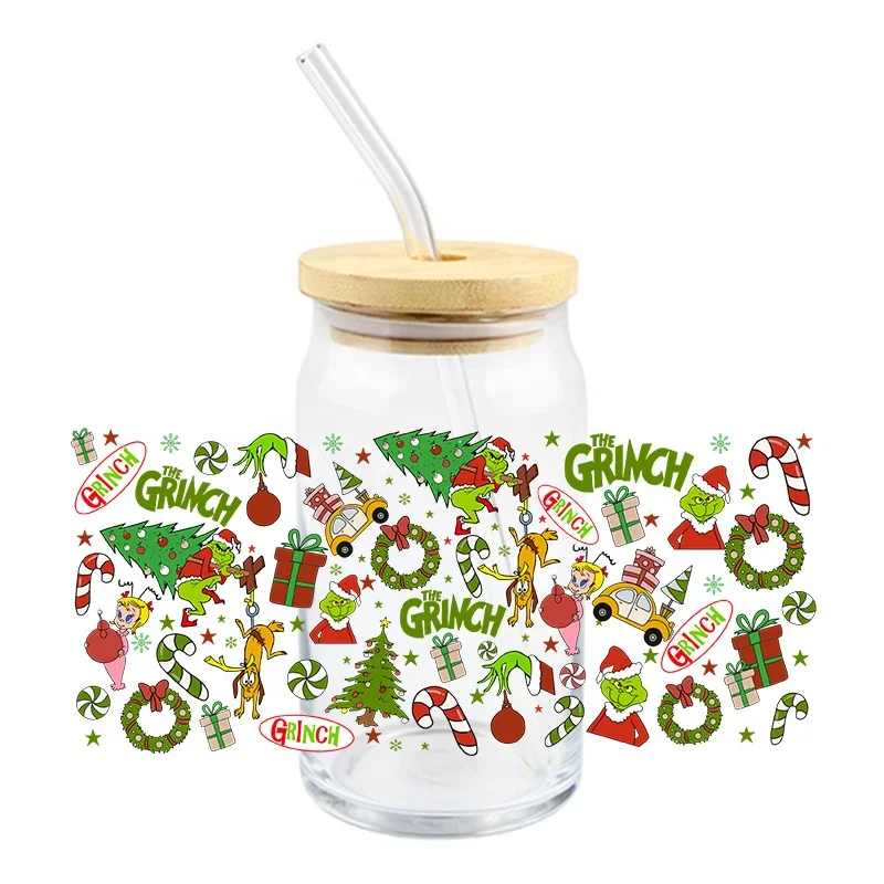 Factory Wholesale Christmas Tree Uv Dtf Cup Wrap Transfers Transparent Film Waterproof Custom Uv Dtf Wrap Transfer Print
