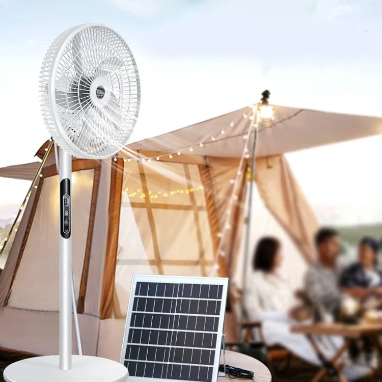 Wholesale Emergency LED Lights USB Charger Charge Phone Powered Rechargeable Solar Standing Fan with Panel and Battery for Home