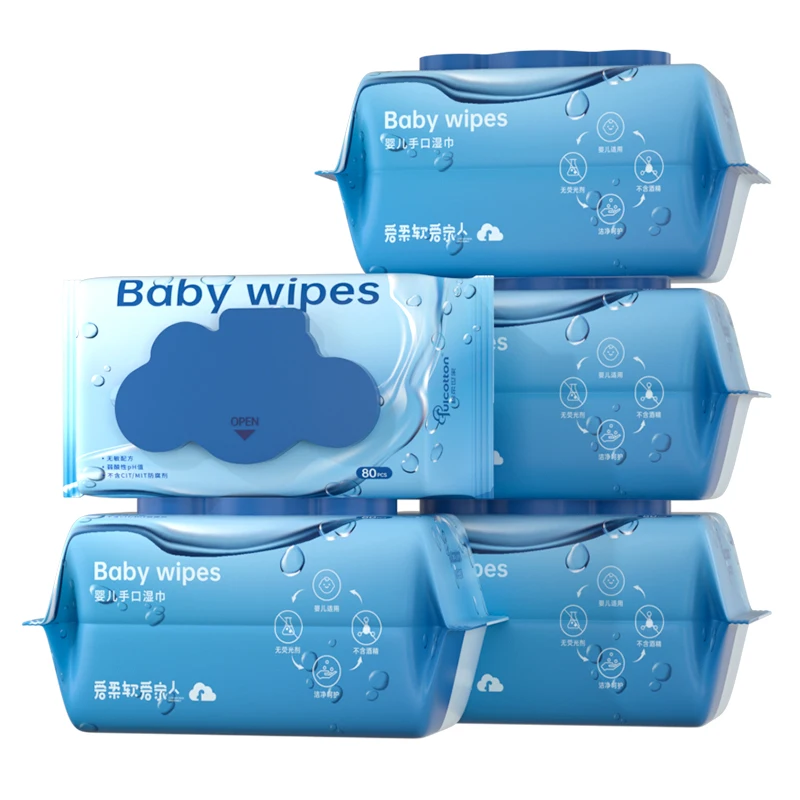 Factory wholesale 70 gsm strong double sealed Lid packaging wet wipes pearl embossing design easy to clean 80 pcs wipes For Baby