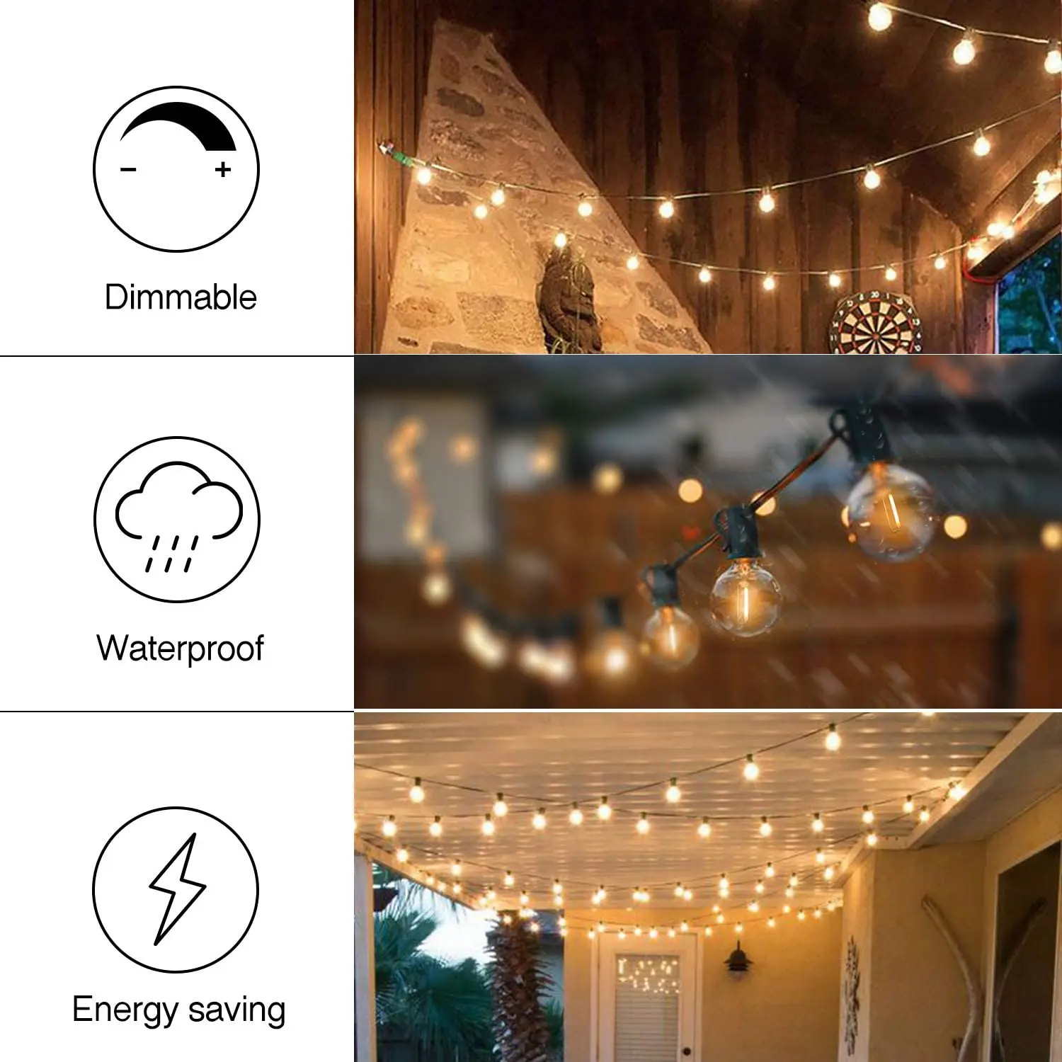 50ft Hanging 25 Shatterproof LED Edison Bulb Waterproof G40 Globe Bistro string Lights for Backyard luces de navidad
