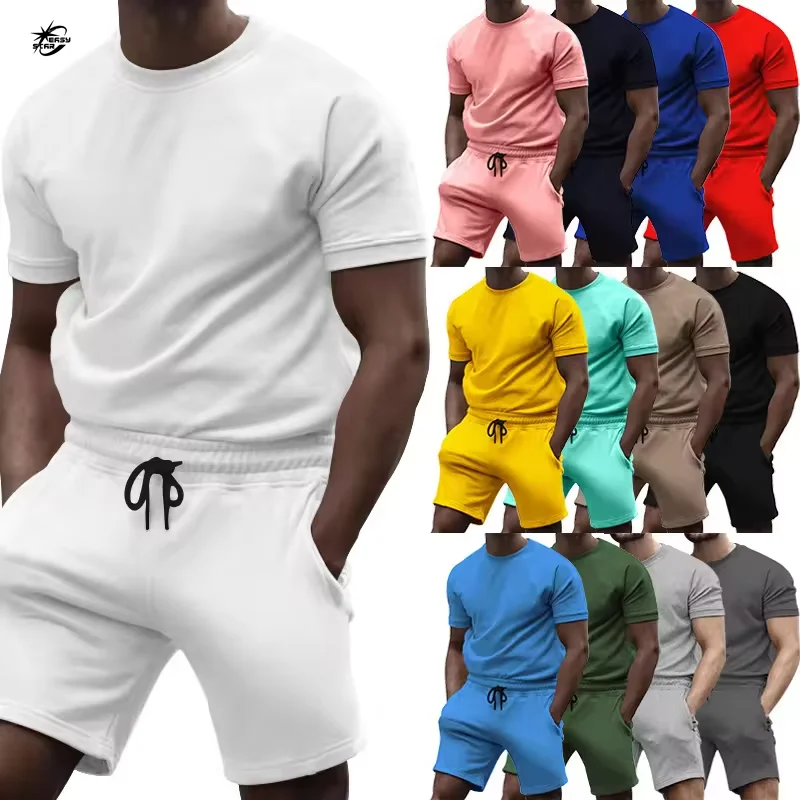 Custom Summer Sportswear Tracksuit T-shirt & Shorts Set For Men Running Custom Men Short Sets  Jogging Suit