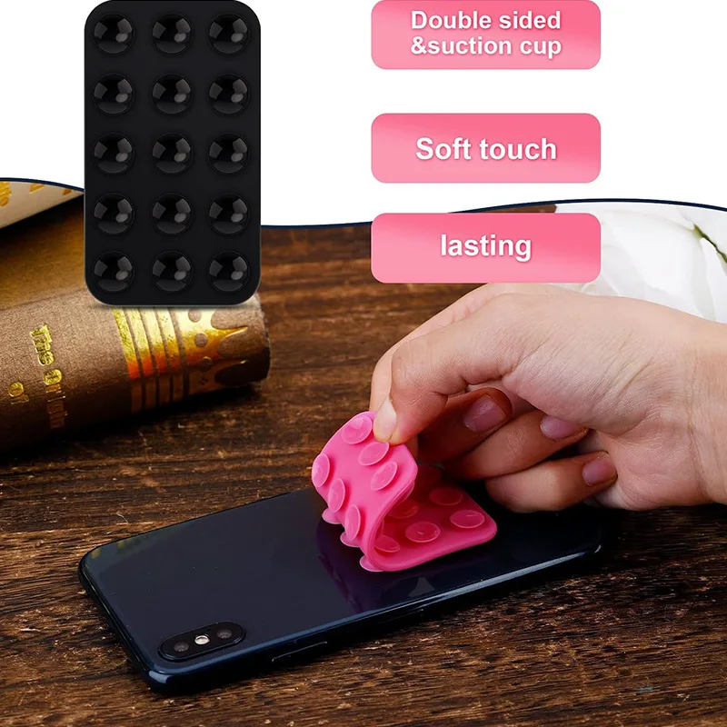 Both Side 15 Silicone Suction Pads Cell Phone Holder Anti Slip Silicone Adhesive Mobile Back Suction Holder