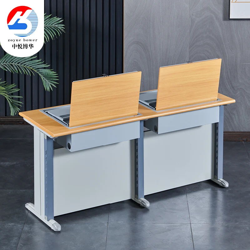 Classroom Cold Rolled Plate Recessed Monitor Flip up Computer Desk