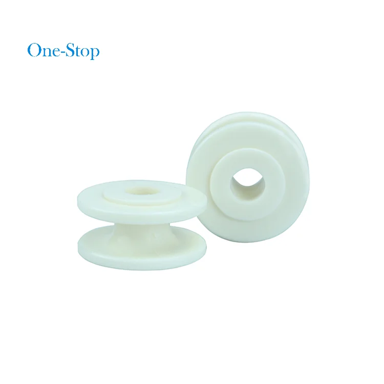 
white nylon round shape roller pully custom size low friction sliding nylon pulley 