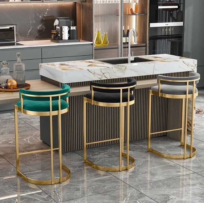 Nordic light luxury high stool bar chair modern minimalist backrest cafe bar chair household island table high chair