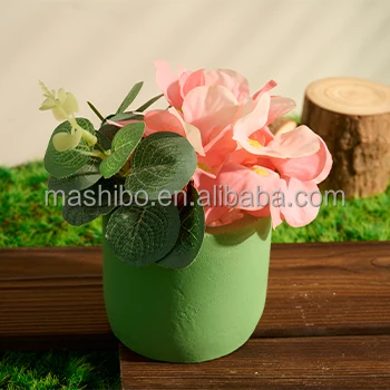 Artificial flowers in modern concrete pot modern home decor Faux potted Greenery