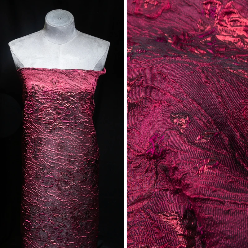 KEER Factory Custom Wholesale SBJ160M beautiful wine red glitter lurex floral pattern nylon/metallic/polyester jacquard fabric