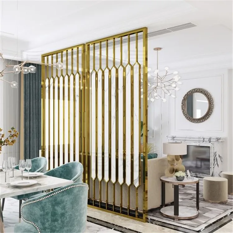 white marble frosted tempered glass and gold stainless steel design metal screens & room dividers
