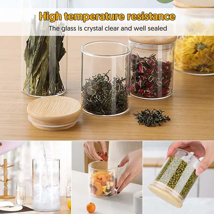 Hot Sell Convenient High Borosilicate Airtight Food Storage Kitchen Glass Jars With Bamboo Lids