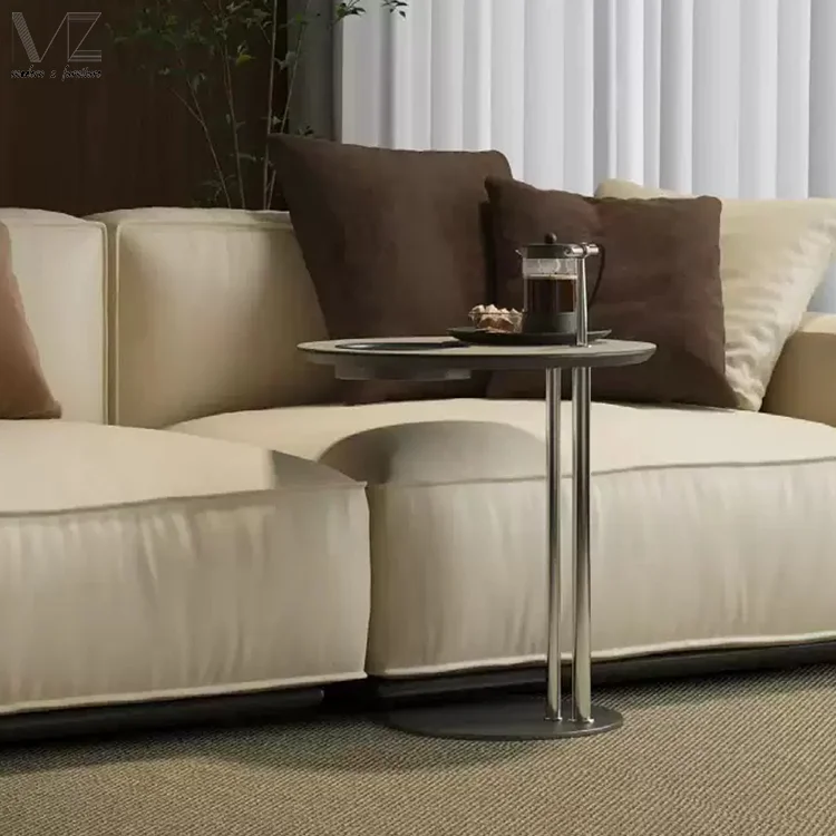 Small Coffee Table Modern Luxury Stainless Steel Drink Service Table Saddle Leather Side Table For Living Room