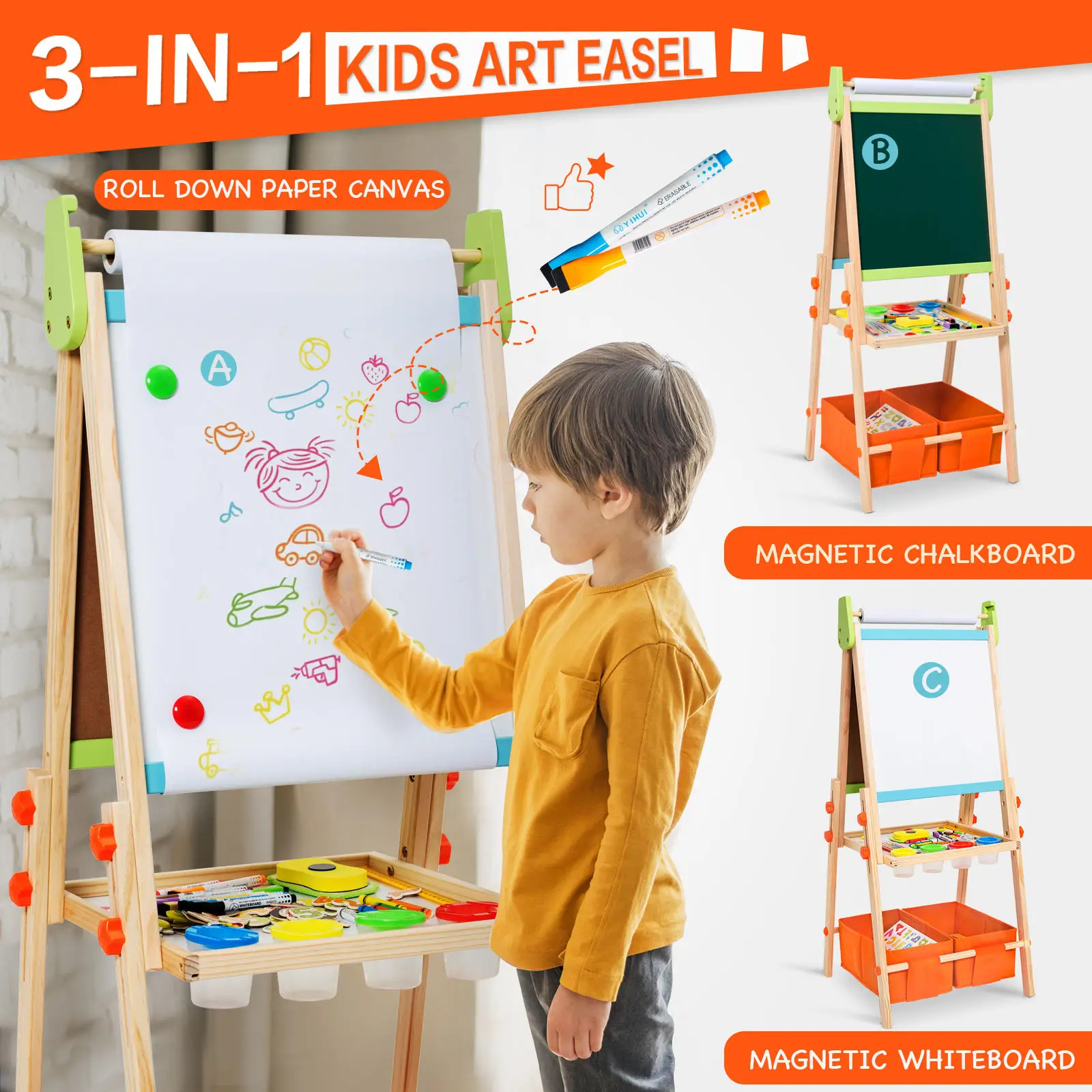 Wooden Writing Board Wooden Graffiti Toddler Toys Dust-Free Erasable Book Double-Sided Magnetic Home Kids Drawing Easel