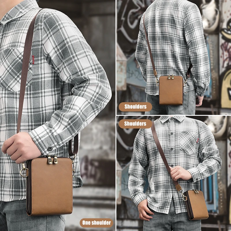 Vintage Genuine Leather Small Mens Crossbody Shoulder Bag Business Crazy Horse Leather Messenger Bags for Men