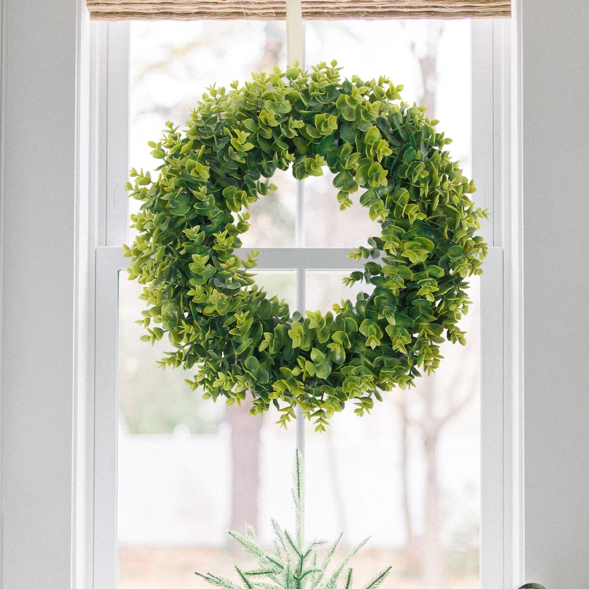 Hh-53 Wholesale Front Door Green Faux Pine Artificial Wreath For Christmas Home Party Rattan Decor Design