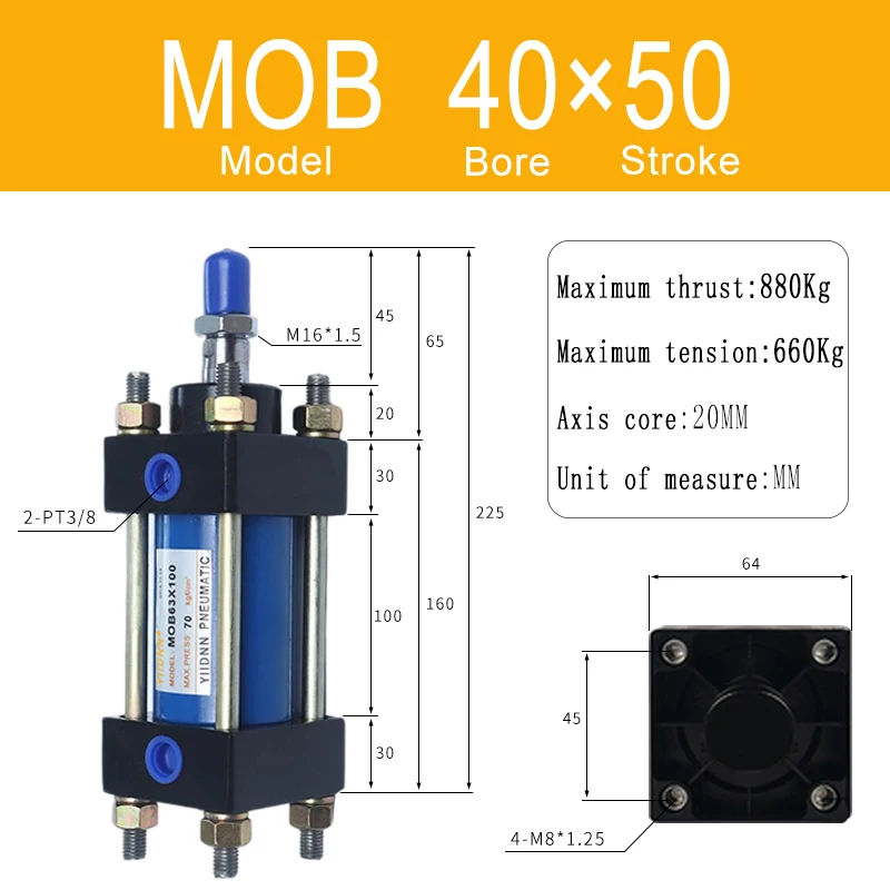 HOB MOB series cylinder double acting tie-rod medium light duty telescopic hydraulic cylinder