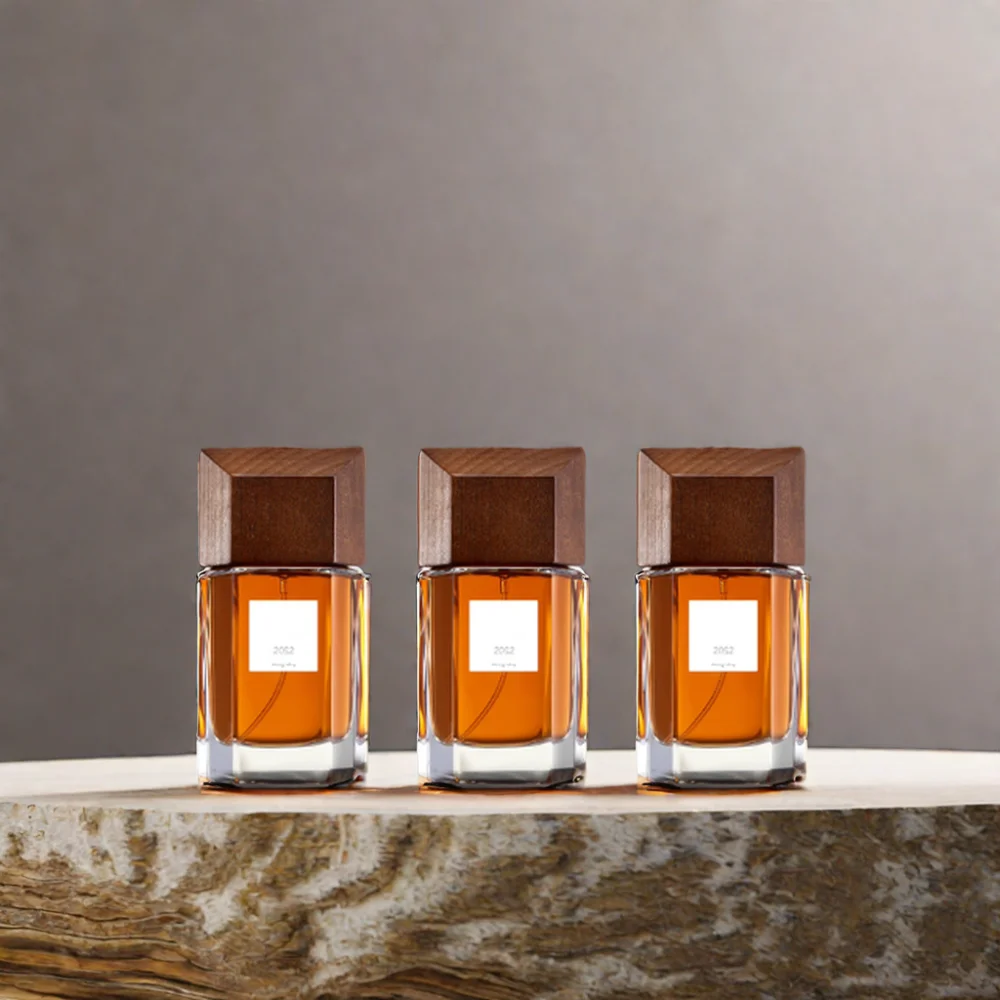 High Quality Brown Wooden Cap Cube Square Crimp Perfume Spray Bottle Lids & Bottle Closures