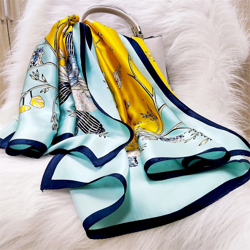 Designer Scarf Wholesale Fashion Foulard Custom Panel Printing Square Luxury Hijab Selendang Bertudung Scarf 100% Silk Scarves