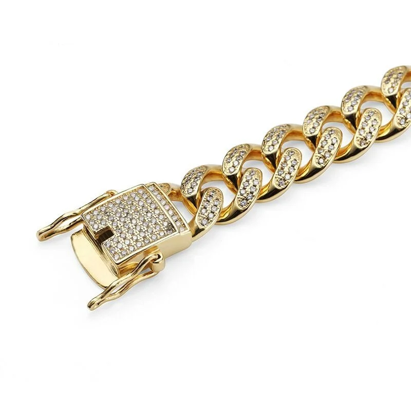Mens Iced Out Cuban Link Bracelet Men 14k Gold Plated Diamonds Jewelry Bracelet P393