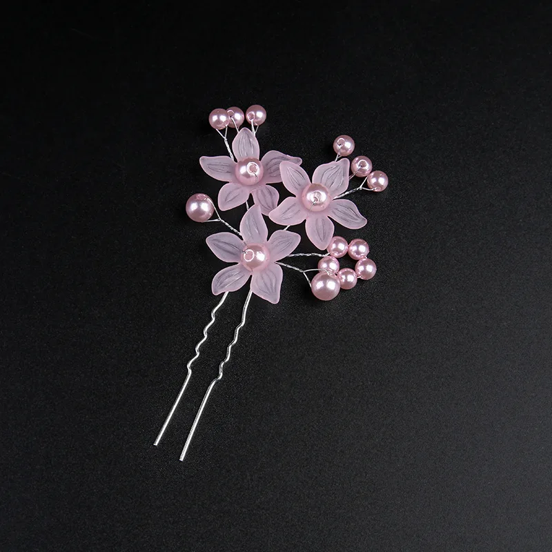 Jiamu Hot Selling Flower Bridal Hair Accessories Colorful Fashion Elegant Handmade Pearl U Shape Hair Pins Factory In Stock