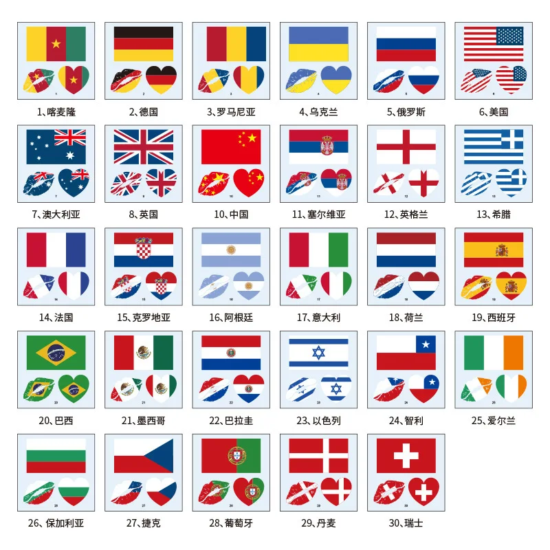 Personalized Custom Water Transfer Waterproof Temporary National Country Flag Tattoo Stickers