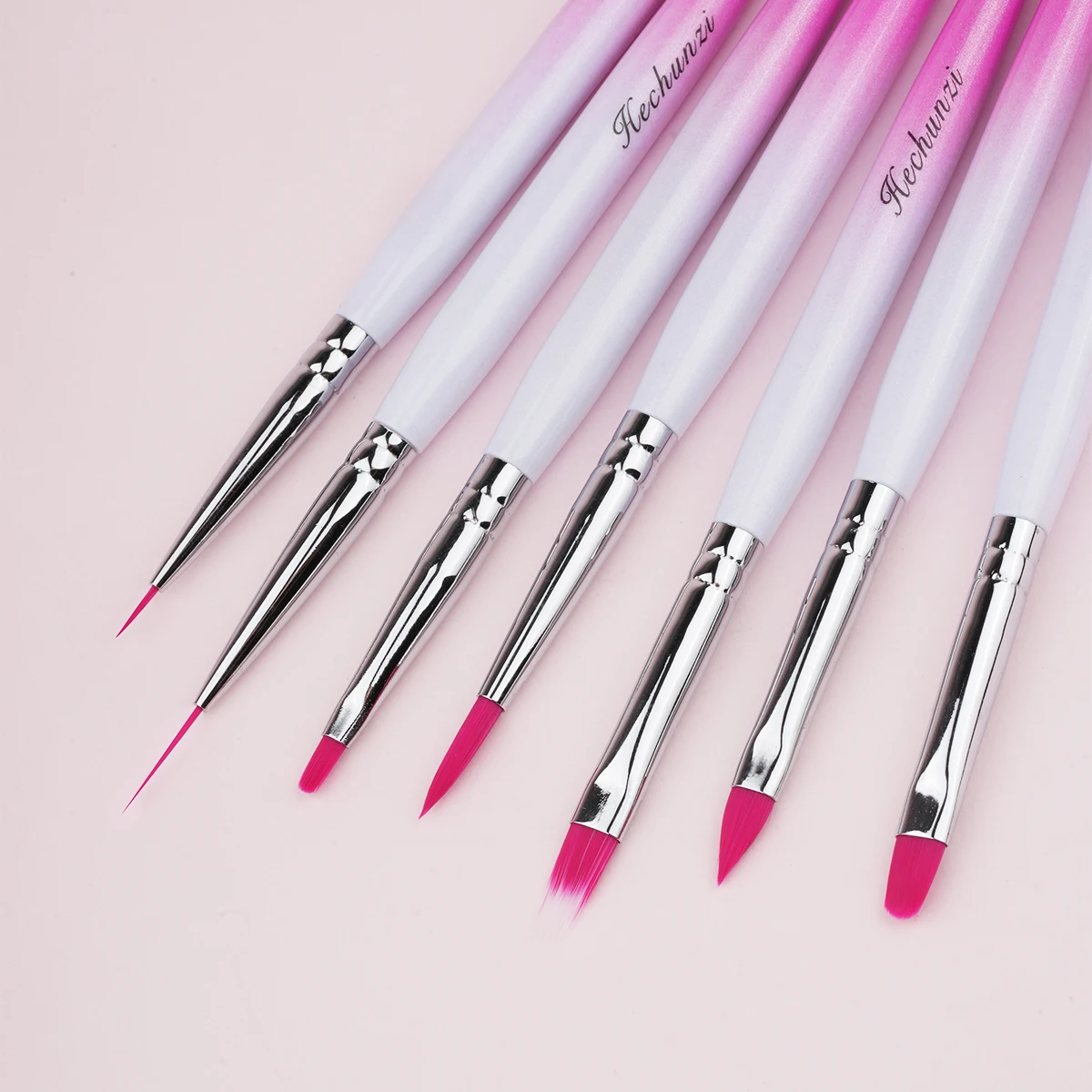 2024 New Arrival Pink-white Gradient Nail Paint Brushes Set Nail Art Design Tools Uv Gel Nail Art Brush Supply
