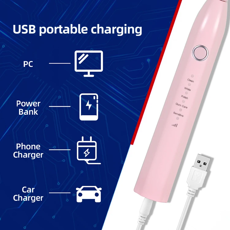 Bros 15 режимов 1200 мАч электрическая зубная щетка USB зарядка Сменные