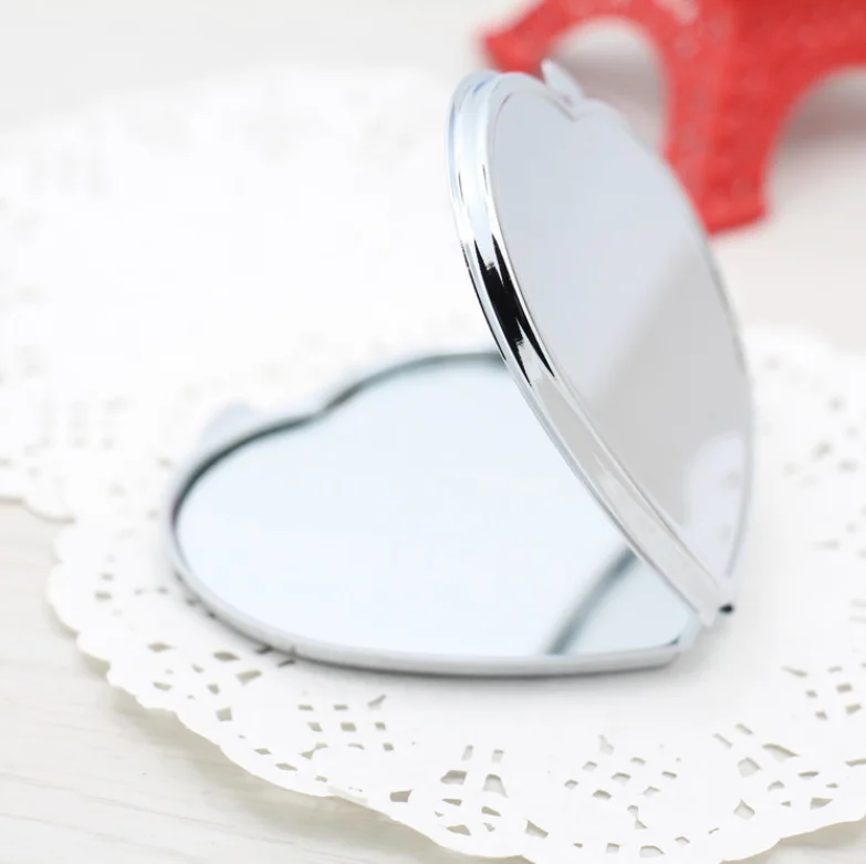 Custom DIY Double-sided Round Heart Square Shaped Metal Pocket Cosmetic Mirrors Folding Portable Compact Makeup Mirror For Gift