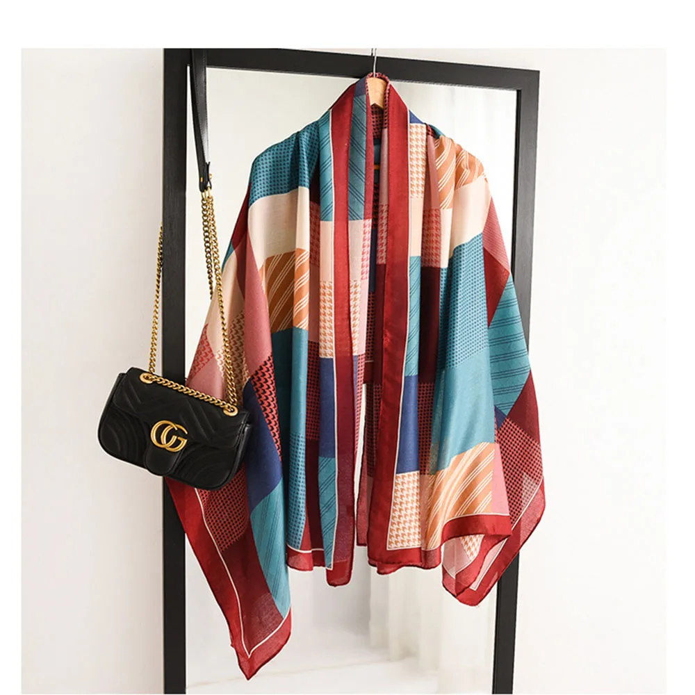 2021 модная длинная шаль в полоску большого размера, 31 вид, новейший дизайн с принтом «гусиная лапка», хлопковый льняной шарф для женщин