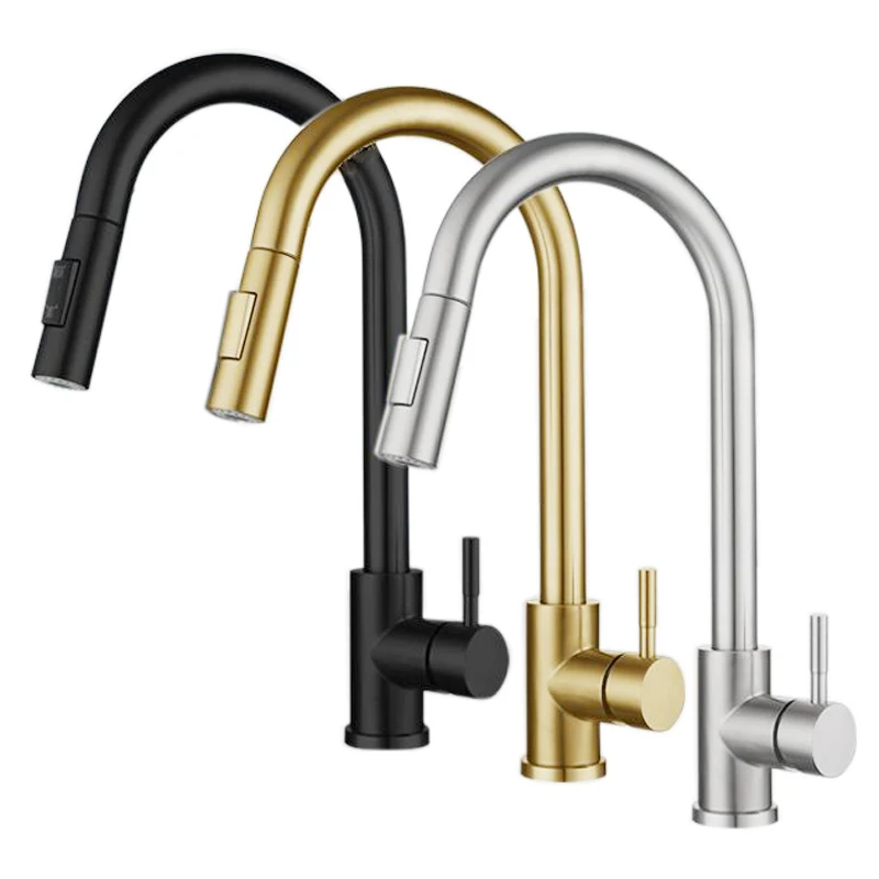 Luxury Modern Single-Handle Kitchen Faucet Touch Sensor Pull-Out Sink Design Single-Hole Mount Ceramic Intelligent Metered