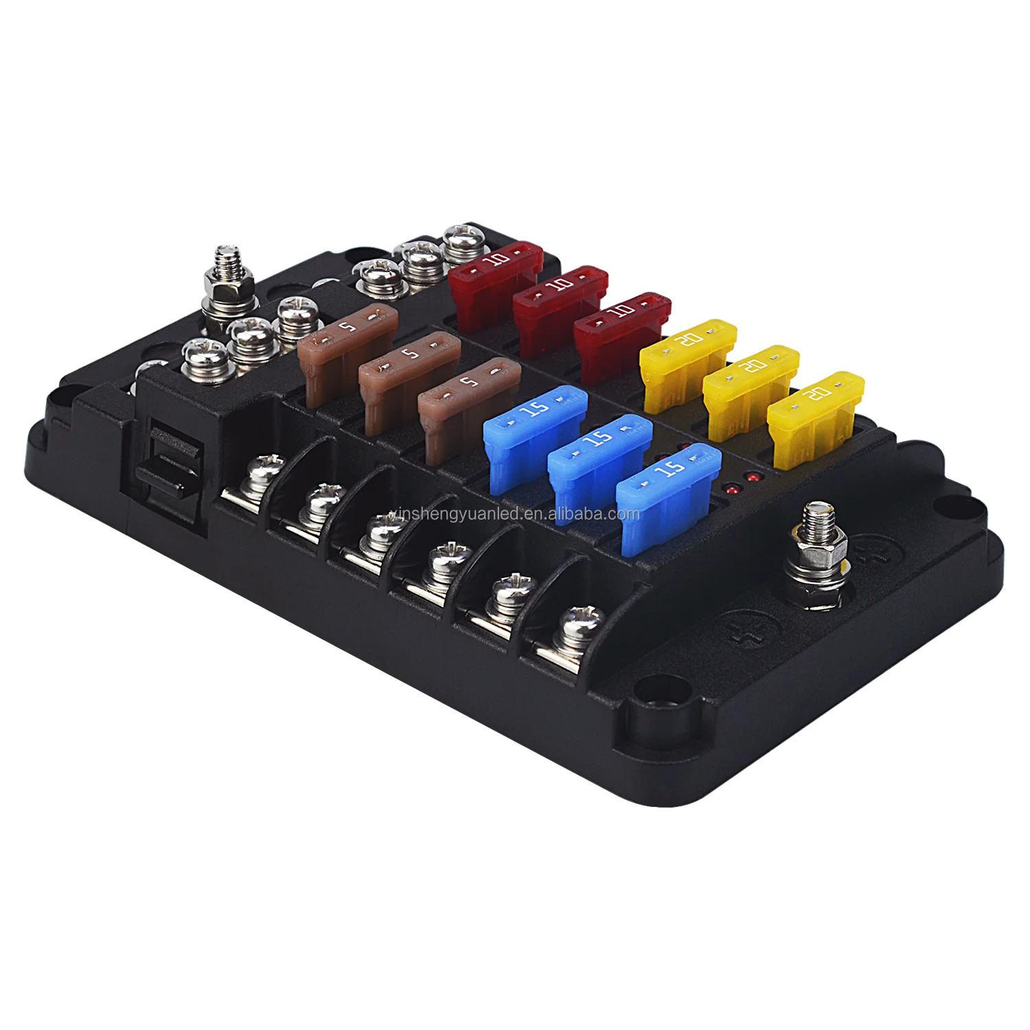 12 Way DC 32V Fuse Block Mega Terminal Block Fuse Holder Box With 12 Way Negative Bus Bar