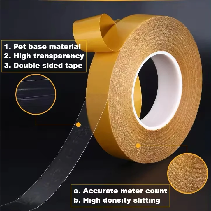 Super Strong Adhesive Solvent Acrylic glue Double Sided PET Adhesive Tape With Red release film liner