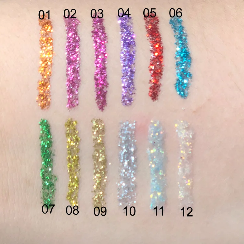 
12 Color Colorful Bright Flash Liquid Eyeliner Cosmetics Long Lasting Glitter Eyeliner 