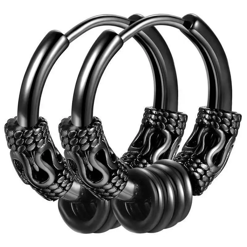 Punk Stainless Steel Hoop Earrings Black Earrings Set for Men Women Vintage Hip Hop Piercing Ear Jewelry