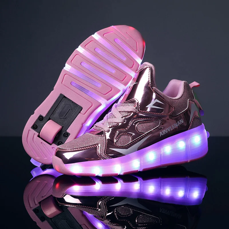 Оптовая продажа; Детские кроссовки для детей для маленьких мальчиков и девочек; Домашние тапочки из искусственной кожи со светящимися вставками спортивные свет роликов; Ледовые коньки тапочки 623D