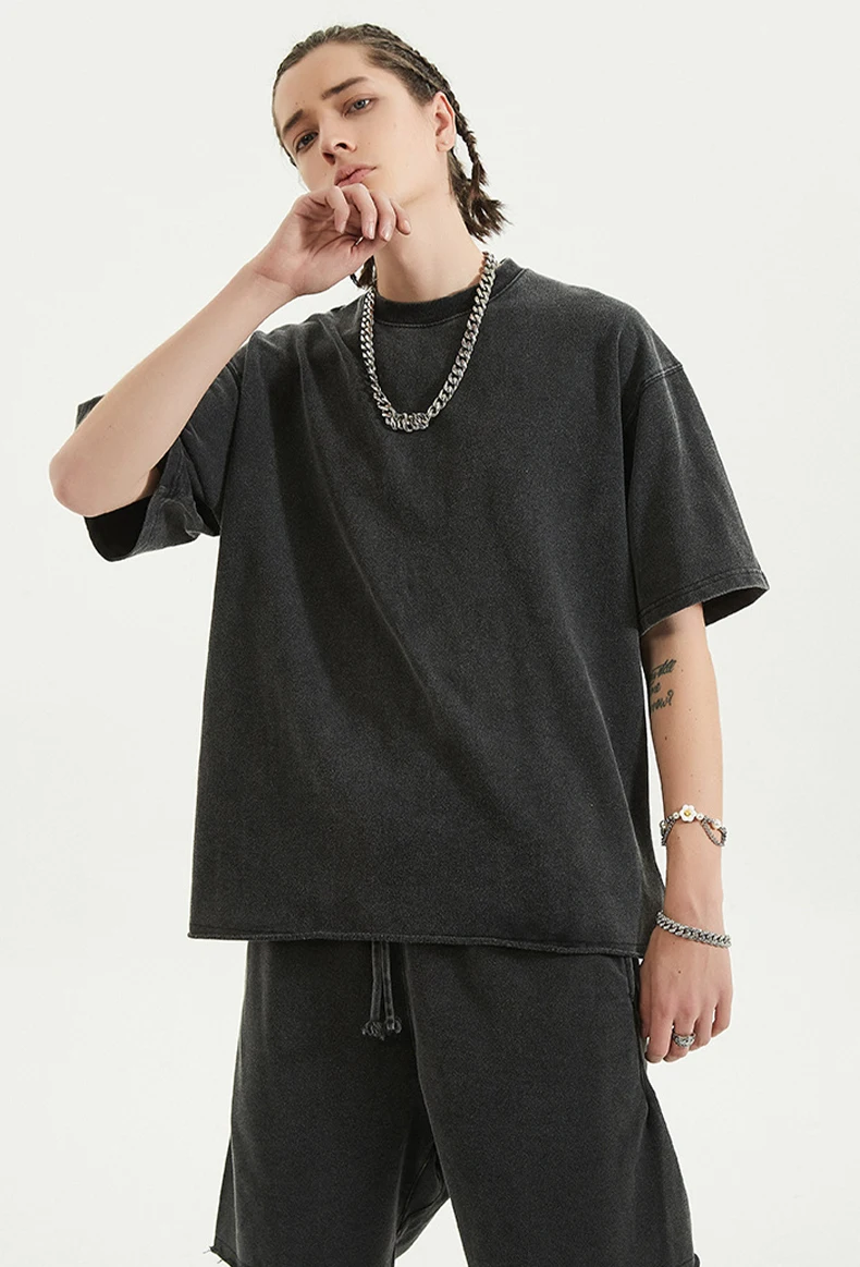 New Product Cotton Personalized Designer T-Shirts Contrast Neck Mens Graphic Screen Printing Acid Washed Custom T-Shirt