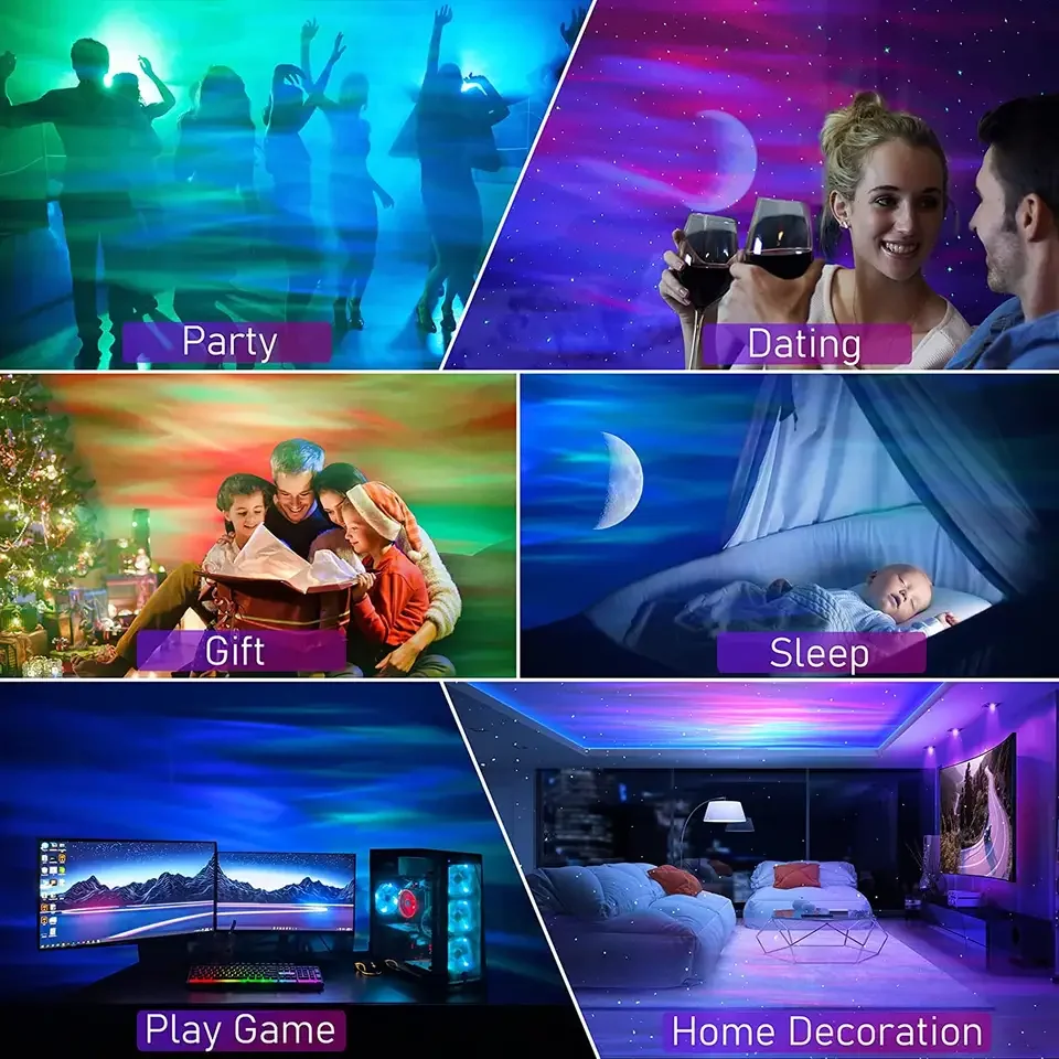 Galaxy Aurora Projector LED Northern Lights Star Projector 6 White Noise Starry Moon Light with Speaker for Kids Gift Bedroom