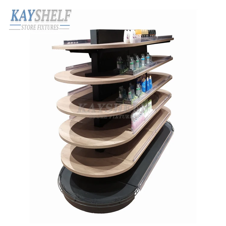 Оптовая продажа, двухсторонняя модульная полка для горнолыжного супермаркета из дерева и стали