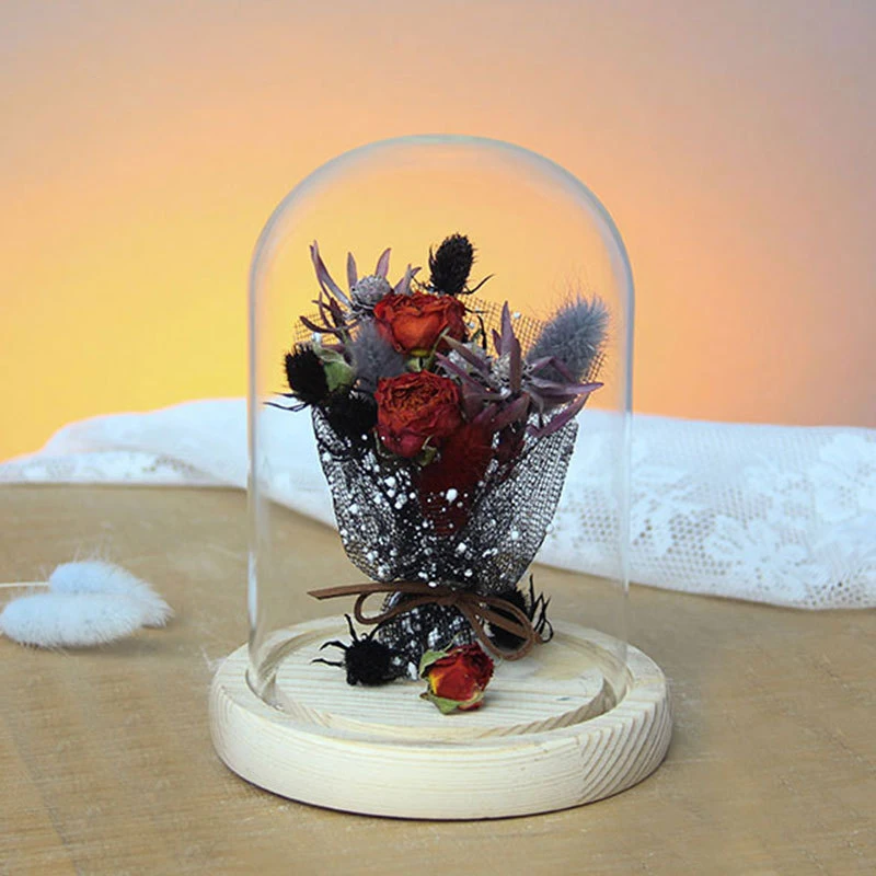 Wholesale hot sale preserved freeze dried roses flower dome glass luminous artificial rose with led