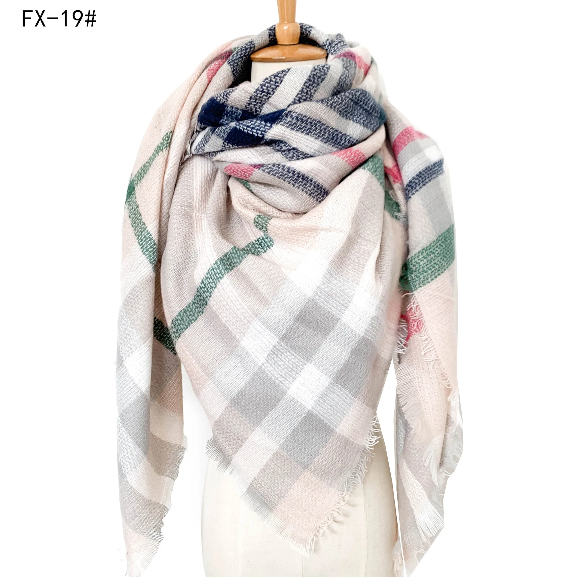 Wholesale Blanket Scarf Chunky  Pashmina Throw Blanket Shawls and Scarves Pink Tartan Plaid Square Oversized Blanket Scarf