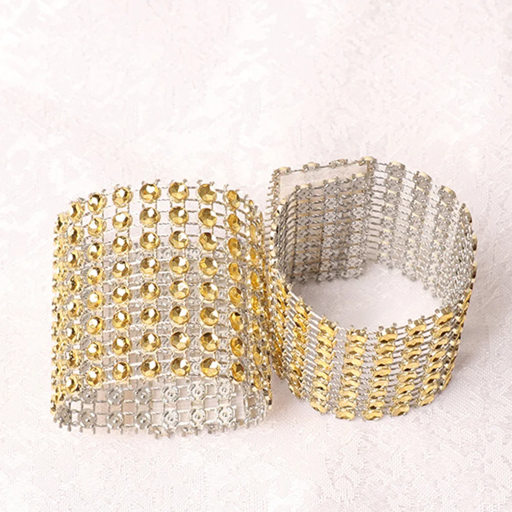 Table Golden Napkin Rings Crystal Rhinestone Mesh Napkin Holder Rings Buckles for Weddings