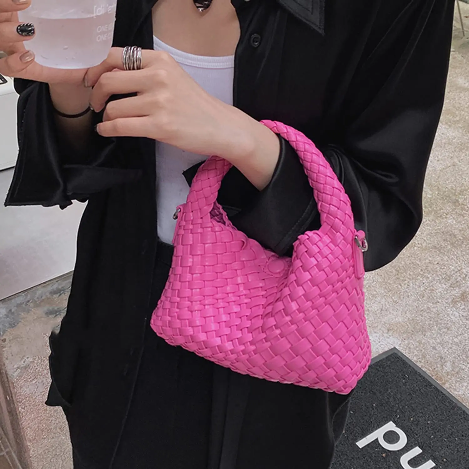 Fashion Shoulder Purse Top Handle Women Crossbody Bag Genuine Woven Leather Handbag
