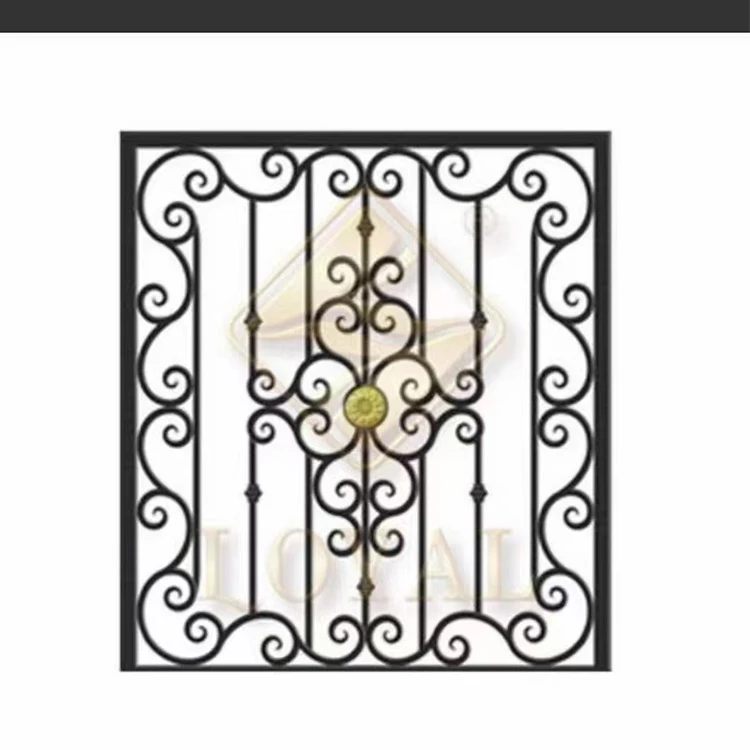 top-selling modern Luxury design black metal security wrought iron window grill design for villa  outdoor