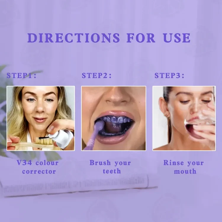 Professional Oral Care V34 Colour Corrector Teeth Whitening Tooth Stain Removal Serum Private Label V34 Purple Toothpaste