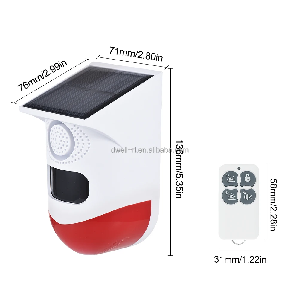 Solar Sound & Light Alarm Outdoor Motion Sensor 120db Siren Sound Alert