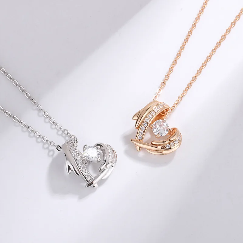New Design Angel Wings S925 Silver Heart Necklace Versatile Clavicular Chain Rose Gold Love Pendant