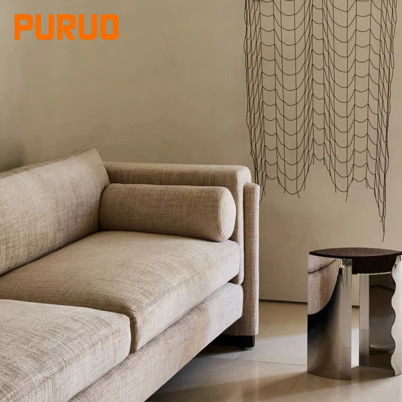 Puruo Italian design luxury living room furniture fancy nubuck sofa suede beige grey banana shaped home sofa