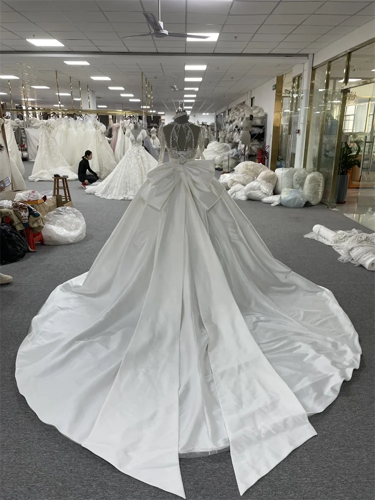 Vestido De Novio Brand African Big Ball Gown Wedding Dresses Long Sleeve Crystal Bridal Dress Dubai Style Bridal Wear