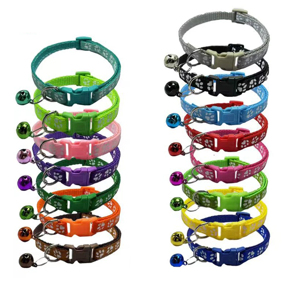 Stickers dog footprints print bell Pet cat collars Wholesale cheap pet cat anti-lost collars