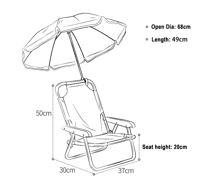 Best Selling Foldable Kids Summer Umbrella Folding Reclining Camping Beach Chair with Canopy Umbrella