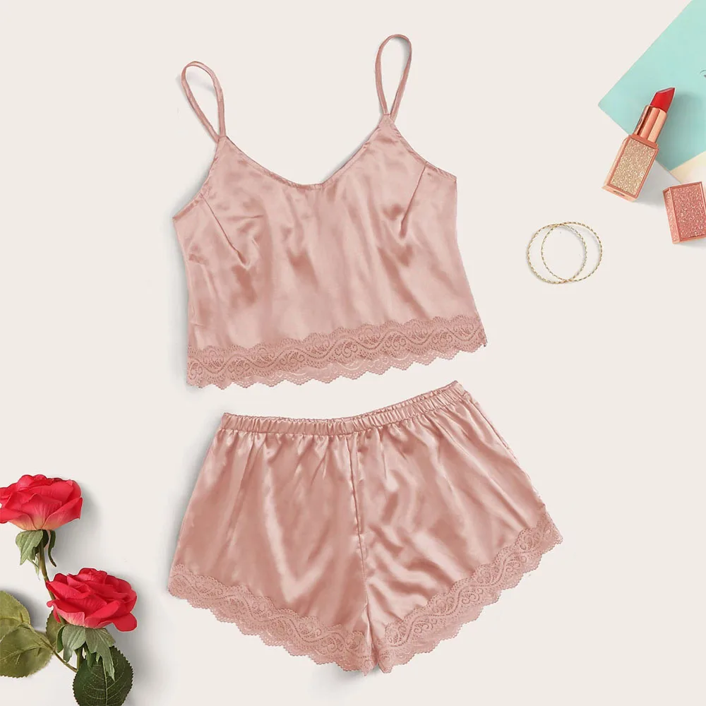 Sexy silk nightgown see-through lace multicolored woman outfit two-piece set sexy lingerie