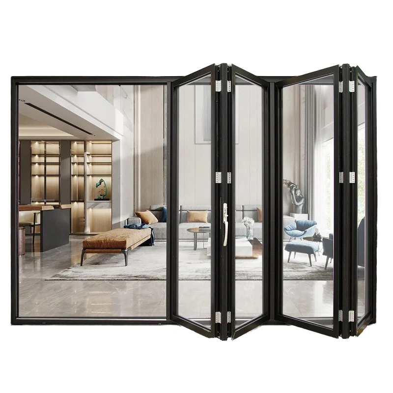 Stainless Steel Thermal Break Aluminum Bifold Folding Door for Villa & Entry Energy-Saving Safety Glass for Home Offices Use